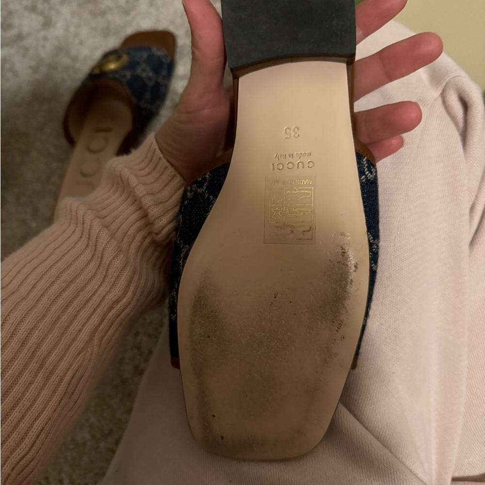 Gucci Women's Brown and Navy Slide Sandals - Picture 6 of 7
